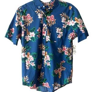 Mens Club Room S/S Button Down Shirt Tropical Floral Print 100% Cotton Sz L NWT